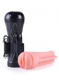 Телесный мастурбатор-вагина в черной колбе с вибрацией - Boys of Toys - в Москве купить с доставкой