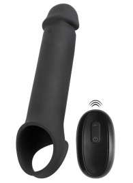 Черная вибронасадка для пениса с хомутом для мошонки и пультом ДУ Remote Controlled Penis Extension - Orion - в Москве купить с доставкой