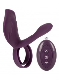 Фиолетовая насадка на член с клиторальным отростком и пультом ДУ RC Couple’s Vibrator 2 - Orion - в Москве купить с доставкой