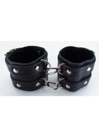 Широкие черные наручники с двумя ремешками - БДСМ Арсенал - купить с доставкой в Москве