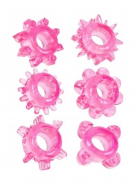 Набор из 6 розовых эрекционных колец с различным рельефом - Erowoman-Eroman - в Москве купить с доставкой