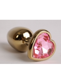 Золотистая анальная пробка с розовым стразиком-сердечком - 7,5 см. - 4sexdreaM - купить с доставкой в Москве