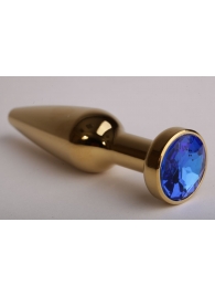 Золотистая анальная пробка с синим кристаллом - 11,2 см. - 4sexdreaM - купить с доставкой в Москве