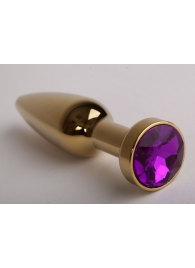 Золотистая анальная пробка с фиолетовым кристаллом - 11,2 см. - 4sexdreaM - купить с доставкой в Москве