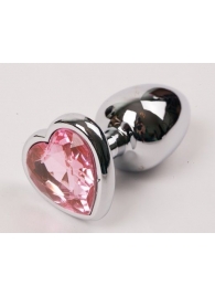 Серебристая анальная пробка с розовым стразиком-сердечком - 8 см. - 4sexdreaM - купить с доставкой в Москве