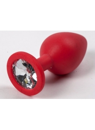 Красная силиконовая пробка с прозрачным кристаллом - 9,5 см. - 4sexdreaM - купить с доставкой в Москве