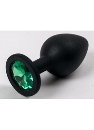 Черная силиконовая анальная пробка с зеленым кристаллом - 9,5 см. - 4sexdreaM - купить с доставкой в Москве