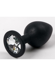 Черная силиконовая анальная пробка с прозрачным кристаллом - 9,5 см. - 4sexdreaM - купить с доставкой в Москве