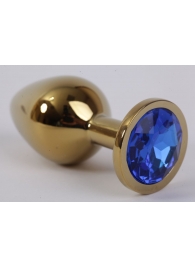 Золотистая анальная пробка с синим кристаллом - 8,2 см. - 4sexdreaM - купить с доставкой в Москве