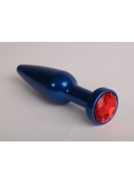 Синяя анальная пробка с красным кристаллом - 11,2 см. - 4sexdreaM - купить с доставкой в Москве
