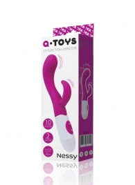 Ярко-розовый вибратор Nessy с клиторальным стимулятором - 20 см. - A-toys