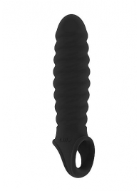 Чёрная ребристая насадка Stretchy Penis Extension No.32 - Shots Media BV - в Москве купить с доставкой