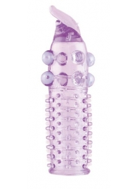 Гелевая фиолетовая насадка с шариками, шипами и усиком - 11 см. - Toyfa Basic - в Москве купить с доставкой