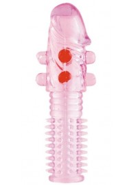 Гелевая розовая насадка с шариками и шипами - 14 см. - ToyFa - в Москве купить с доставкой