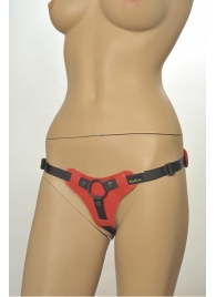 Красно-чёрные трусики для фиксации насадок кольцом Kanikule Leather Strap-on Harness  Anatomic Thong - Kanikule - купить с доставкой в Москве