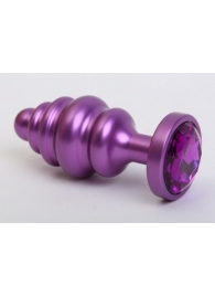 Фиолетовая ребристая анальная пробка с фиолетовым кристаллом - 7,3 см. - 4sexdreaM - купить с доставкой в Москве