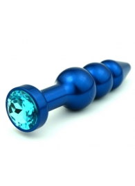 Синяя фигурная анальная пробка с голубым кристаллом - 11,2 см. - 4sexdreaM - купить с доставкой в Москве