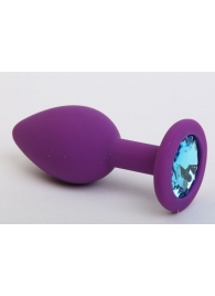 Фиолетовая силиконовая пробка с голубым стразом - 7,1 см. - 4sexdreaM - купить с доставкой в Москве