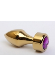 Золотистая анальная пробка с широким основанием и фиолетовым кристаллом - 7,8 см. - 4sexdreaM - купить с доставкой в Москве