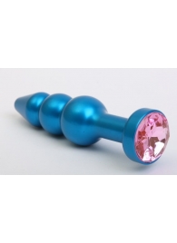 Синяя фигурная анальная пробка с розовым кристаллом - 11,2 см. - 4sexdreaM - купить с доставкой в Москве