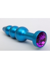 Синяя фигурная анальная пробка с фиолетовым кристаллом - 11,2 см. - 4sexdreaM - купить с доставкой в Москве