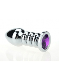 Серебристая фигурная анальная пробка с фиолетовым кристаллом - 10,3 см. - 4sexdreaM - купить с доставкой в Москве