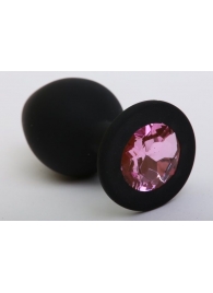 Чёрная силиконовая пробка с розовым стразом - 8,2 см. - 4sexdreaM - купить с доставкой в Москве