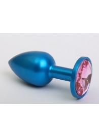 Синяя анальная пробка с розовым кристаллом - 8,2 см. - 4sexdreaM - купить с доставкой в Москве