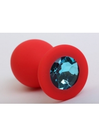 Красная силиконовая пробка с голубым стразом - 8,2 см. - 4sexdreaM - купить с доставкой в Москве