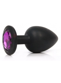 Чёрная силиконовая пробка с фиолетовым кристаллом размера M - 8 см. - Vandersex - купить с доставкой в Москве