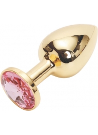 Золотистая анальная пробка с розовым кристаллом размера M - 8 см. - Vandersex - купить с доставкой #SOTBIT_REGIONS_UF_V_REGION_NAME#
