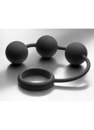 Анальные шарики Tom of Finland Silicone Cock Ring with 3 Weighted Balls - Доминирующее кольцо