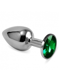 Серебристая анальная пробка с зелёным кристаллом размера S - 7 см. - Vandersex - купить с доставкой #SOTBIT_REGIONS_UF_V_REGION_NAME#