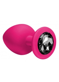 Большая розовая анальная пробка Emotions Cutie Large с чёрным кристаллом - 10 см. - Lola Games - купить с доставкой в Москве