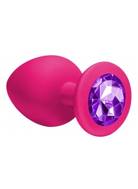 Большая розовая анальная пробка Emotions Cutie Large с фиолетовым кристаллом - 10 см. - Lola Games - купить с доставкой в Москве