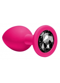 Средняя розовая анальная пробка Emotions Cutie Medium с чёрным кристаллом - 8,5 см. - Lola Games - купить с доставкой в Москве