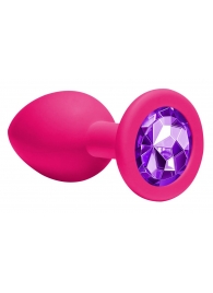 Средняя розовая анальная пробка Emotions Cutie Medium с фиолетовым кристаллом - 8,5 см. - Lola Games - купить с доставкой в Москве