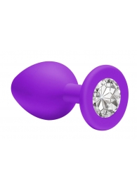 Средняя фиолетовая анальная пробка Emotions Cutie Medium с прозрачным кристаллом - 8,5 см. - Lola Games - купить с доставкой в Москве