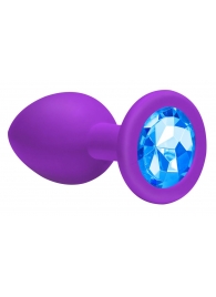 Средняя фиолетовая анальная пробка Emotions Cutie Medium с голубым кристаллом - 8,5 см. - Lola Games - купить с доставкой в Москве