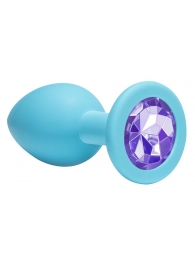 Средняя голубая анальная пробка Emotions Cutie Medium с фиолетовым кристаллом - 8,5 см. - Lola Games - купить с доставкой в Москве