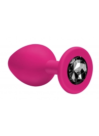 Малая розовая анальная пробка Emotions Cutie Small с чёрным кристаллом - 7,5 см. - Lola Games - купить с доставкой в Москве