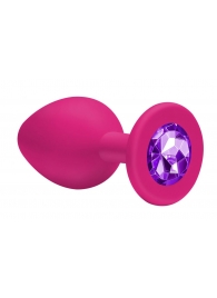 Малая розовая анальная пробка Emotions Cutie Small с фиолетовым кристаллом - 7,5 см. - Lola Games - купить с доставкой в Москве