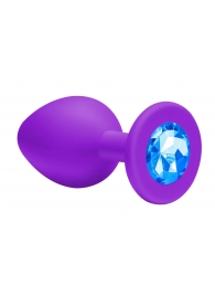 Малая фиолетовая анальная пробка Emotions Cutie Small с голубым кристаллом - 7,5 см. - Lola Games - купить с доставкой в Москве