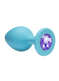 Малая голубая анальная пробка Emotions Cutie Small с фиолетовым кристаллом - 7,5 см. - Lola Games - купить с доставкой в Москве