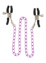 Зажимы для сосков Nipple Chain Metal на фиолетовой цепочке - Toy Joy - купить с доставкой в Москве