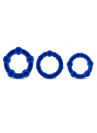 Набор из 3 синих эрекционных колец Stay Hard Beaded Cockrings - Blush Novelties - в Москве купить с доставкой