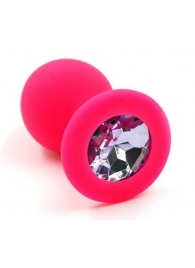 Розовая силиконовая анальная пробка с розовым кристаллом - 7 см. - Kanikule - купить с доставкой в Москве
