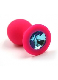 Розовая силиконовая анальная пробка с голубым кристаллом - 7 см. - Kanikule - купить с доставкой в Москве