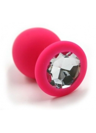 Розовая силиконовая анальная пробка с прозрачным кристаллом - 7 см. - Kanikule - купить с доставкой в Москве