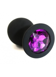 Чёрная силиконовая анальная пробка с темно-фиолетовым кристаллом - 7 см. - Kanikule - купить с доставкой в Москве